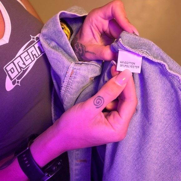 Baggy Patchwork Light Wash Denim Jean Y2K Jacket with Colorful Patches - Picture 7 of 10